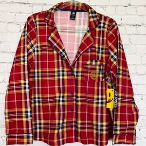JOE BOXER Smiley Face Button Down Long Sleeve Plaid PJ Top--2X